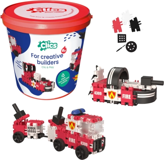 Set de construcție Clics Pompieri 8‑în‑1, 127 piese, vârsta 4+