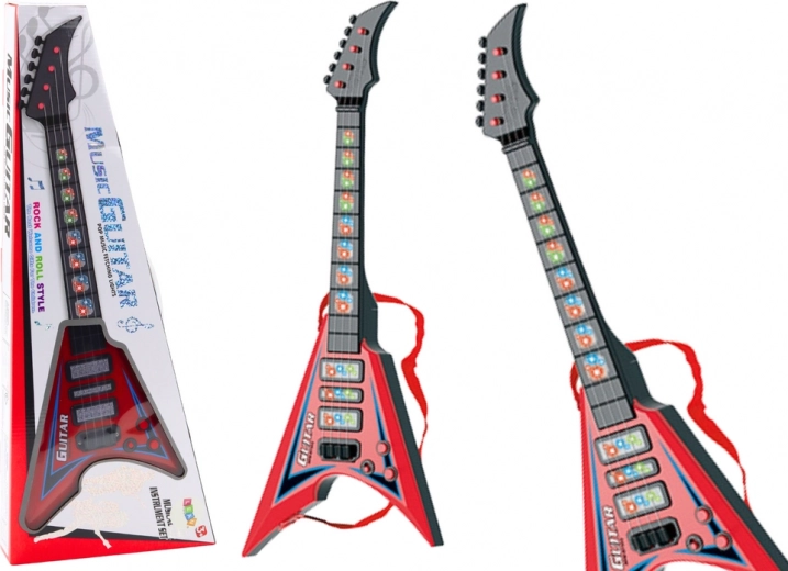 Chitară electrică pentru copii cu efecte și melodii – roșie