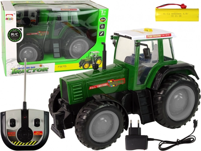 Tractor RC verde‑negru 38 cm cu telecomandă