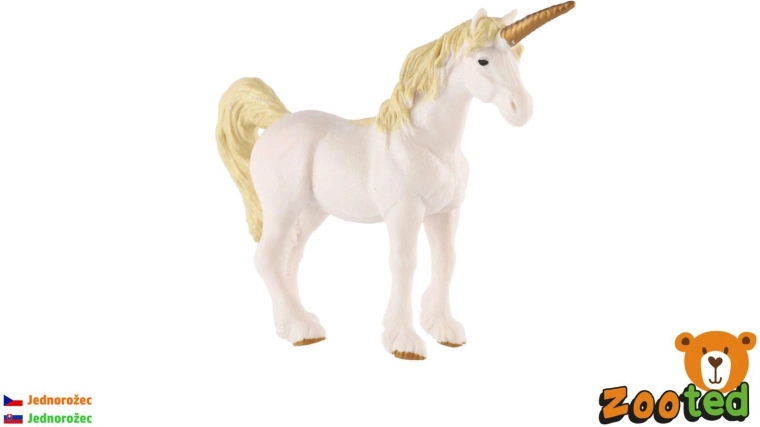 Unicorn din plastic alb-auriu, 16 cm