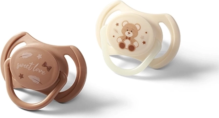 BabyOno suzete din silicon, simetrice, 0–6 luni, set 2 buc (de zi și fosforescentă)