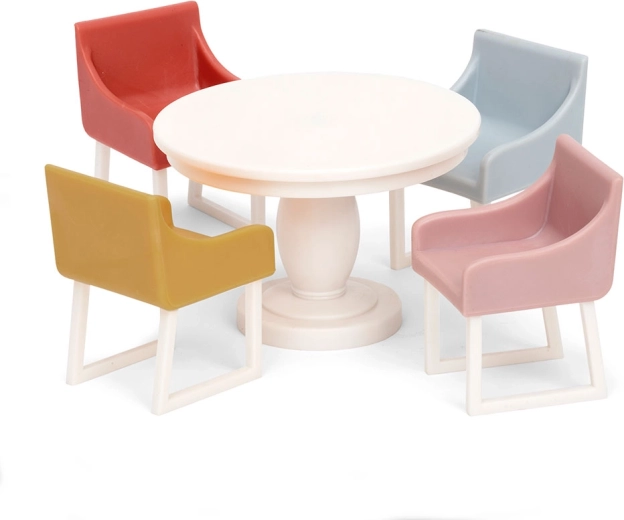 Set de dining pentru căsuța de păpuși Lundby Basic – masă rotundă și 4 scaune
