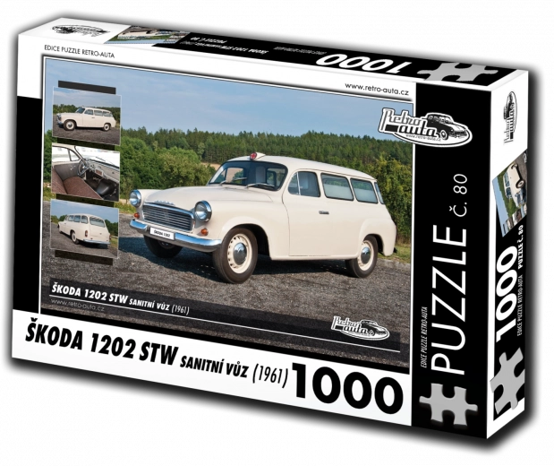 Puzzle retro-auto Škoda 1202 STW ambulanță 1000 piese