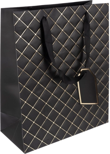 Pungă cadou din hârtie Quilt neagră 26 × 12 × 32 cm
