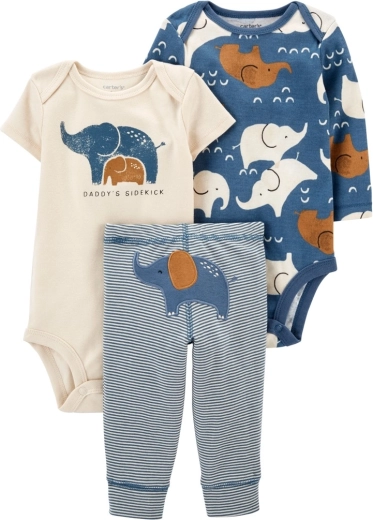 Set Carter’s din 3 piese pentru băieți Blue Elephant – body cu mânecă lungă și scurtă și pantaloni