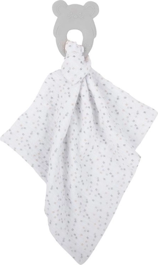 NATTOU inel gingival din silicon cu păturică muselină din bumbac 28 × 28 cm, gri