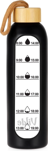 Sticlă de apă Vilde din sticlă cu husă din silicon, neagră, 600 ml