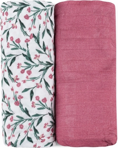 Petite&Mars înfășări din muselină de bambus Misty pink meadow 2 buc 120 × 120 cm