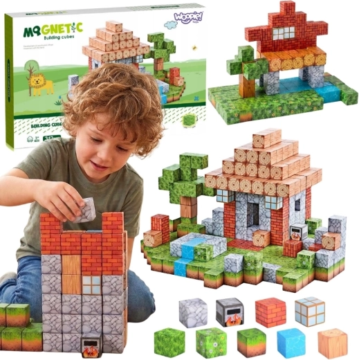 Cuburi de construcție magnetice Woopie World of Blocks, 108 piese