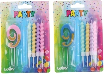 Lumânare de petrecere cifra 9 cu lumânări suplimentare