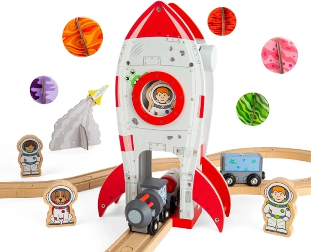 Bigjigs Rail rachetă spațială – tunel din lemn pentru căile ferate de jucărie