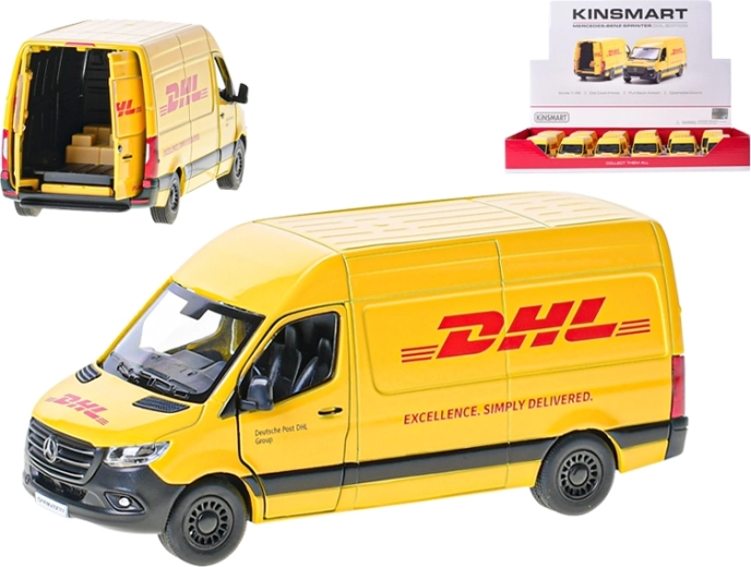 Model din metal al dubei Mercedes‑Benz Sprinter DHL 1:48 Kinsmart