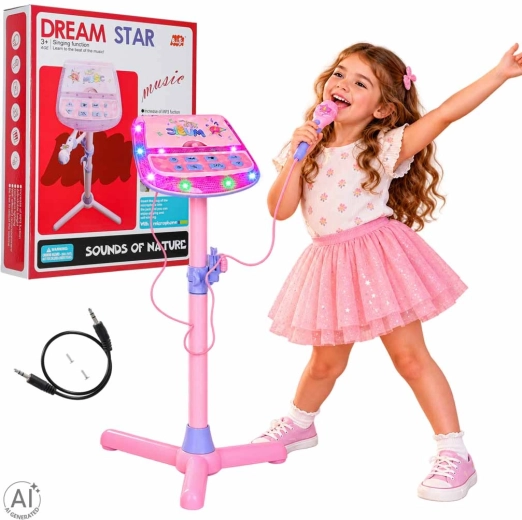 Microfon karaoke pentru copii cu stativ și player MP3