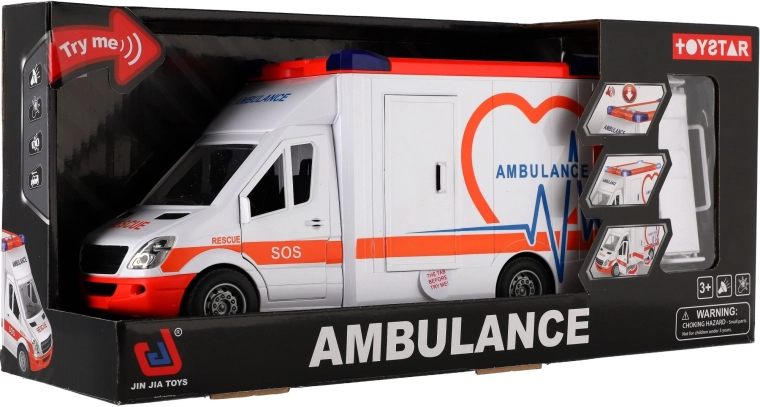 Ambulanță de Jucărie din Plastic 28cm cu Targă și Inerție cu Lumină și Sunet