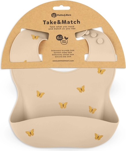 Petite&Mars bavetă din silicon Take&Match sand butterflies 6m+