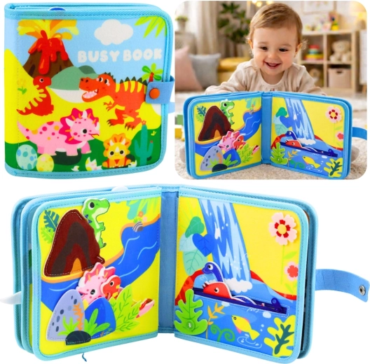 Carte senzorială din fetru cu dinozauri – quiet book educațional pentru copii