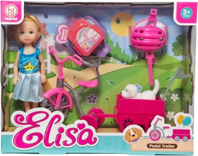 Păpușă cu bicicletă, remorcă și accesorii