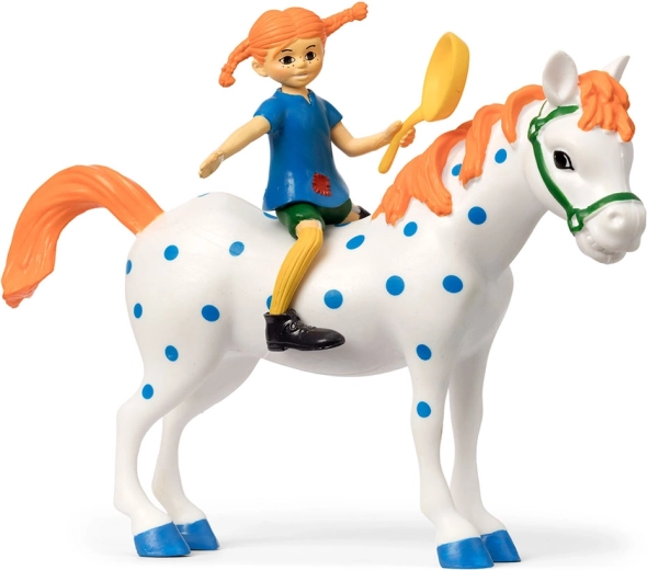 Figurină Pippi Șosețica cu calul Alfonso și tigaie