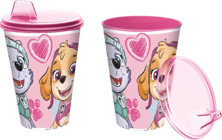 Pahar din plastic cu cioc PAW PATROL 430 ml roz