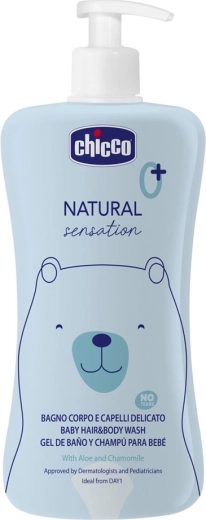 Gel de duș Chicco 2 în 1 pentru corp și păr, cu aloe vera și mușețel, Natural Sensation, 500 ml