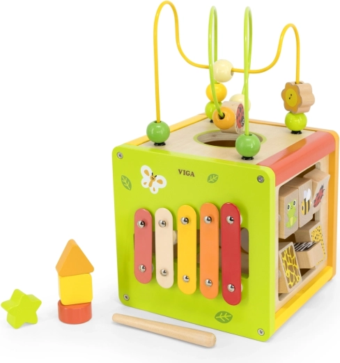 Cub educativ Viga 5 în 1 cu labirinturi și xilofon