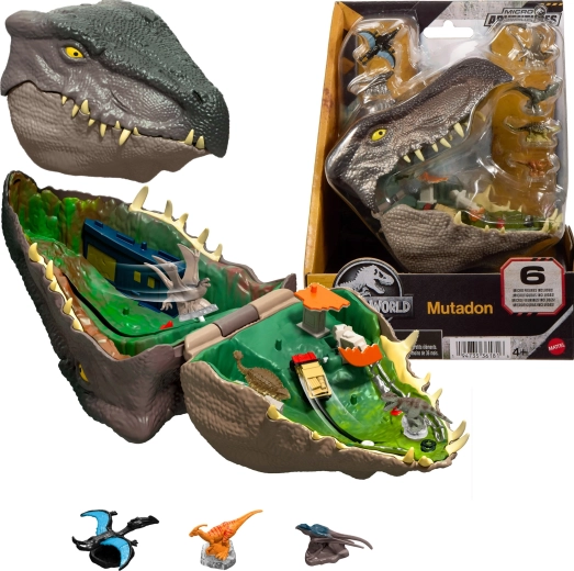 Set de joacă compact Jurassic World Micro Aventură Mutadon cu 6 microfigurine
