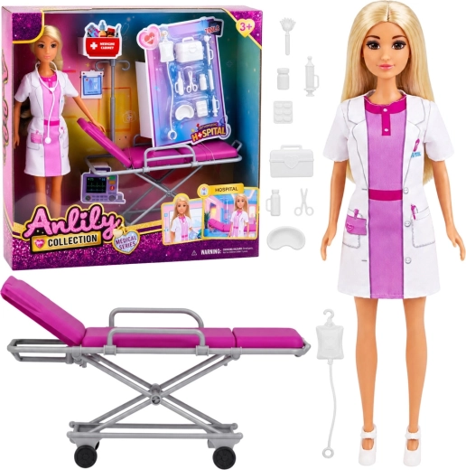 Anlily doctoriță – păpușă cu targă și accesorii medicale