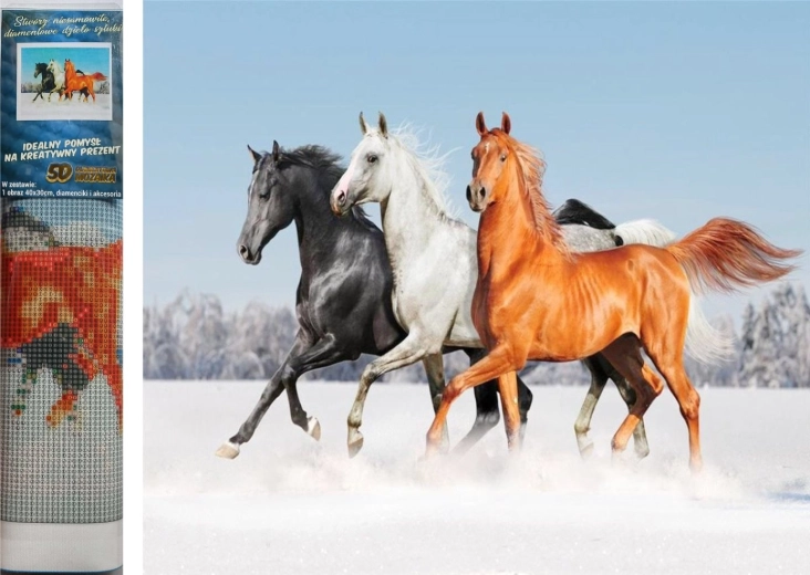 Pictură cu diamante Trei cai 30x40cm