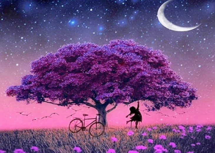 Pictură cu diamante copac mov 30 × 40 cm