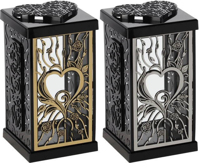 Lampion 30 cm cu trandafir mare, negru‑argintiu / negru‑auriu