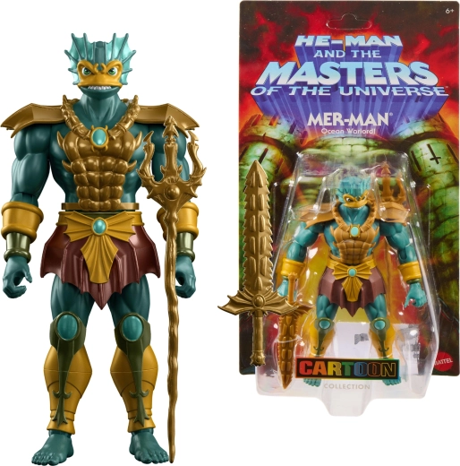 Mattel Masters of the Universe Origins Cartoon Collection 200X figurină Tryton (Mer-Man) 15 cm cu accesorii