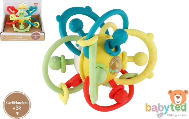 zornăitoare și inel de dentiție pentru bebeluși BABYTED bilă împletită 6m+