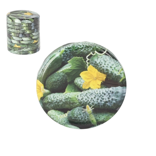 Set de capace pentru conserve cu motiv castraveți 82 mm – 10 buc