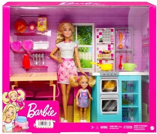 Barbie și Chelsea – set de copt împreună cu bucătărie și măsuță de dining