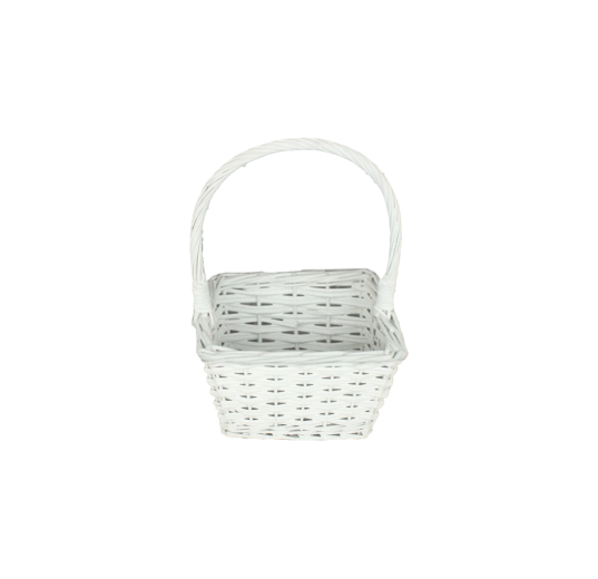 Coș împletit alb din nuiele cu mâner 20 × 20 × 12/30 cm