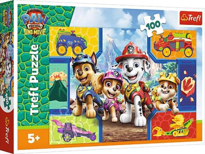 Puzzle Patrula Cățelușilor (Paw Patrol) Dino Film: Cățelușii și dinozaurii, 100 de piese