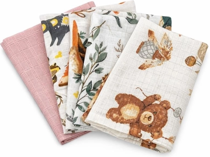 Scutece din bumbac imprimate NEW BABY 60 × 80 cm, pentru fetițe, 5 buc