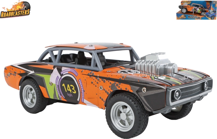 Roadblasters – mașinuță metalică portocalie tip muscle car, cu mecanism cu inerție (pull-back) - 1 bucată