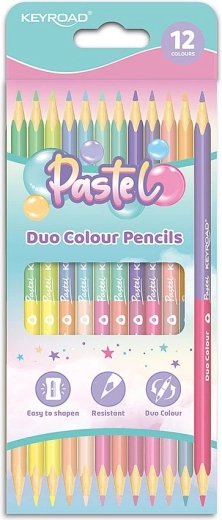 Creioane colorate Keyroad Duo Pastel triunghiulare 12 buc