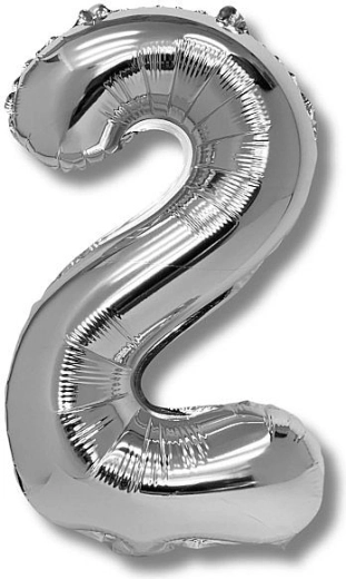 Balon din folie, cifra 2, 40 cm, argintiu