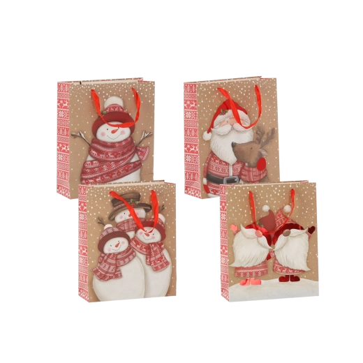 Pungă cadou Personaje de Crăciun 18 × 24 × 8 cm (12 buc)