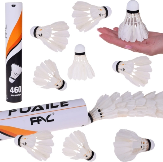 Fluturași de badminton din pene naturale 12 buc. în tub