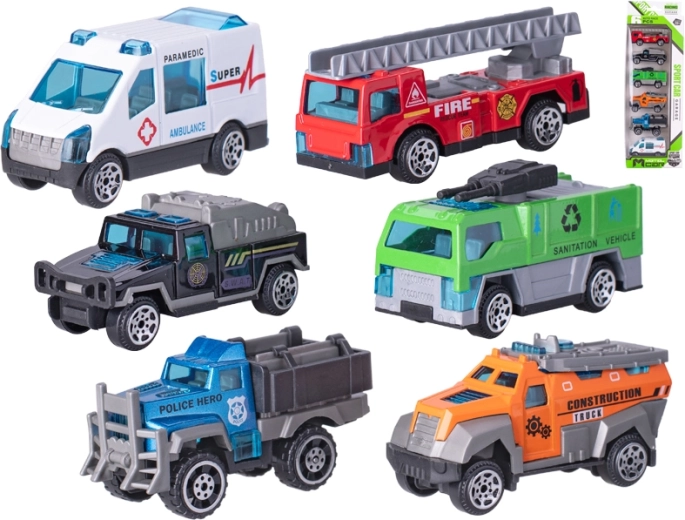 Set de mașinuțe metalice mix 6 buc (6,5–7,5 cm) în cutie cadou