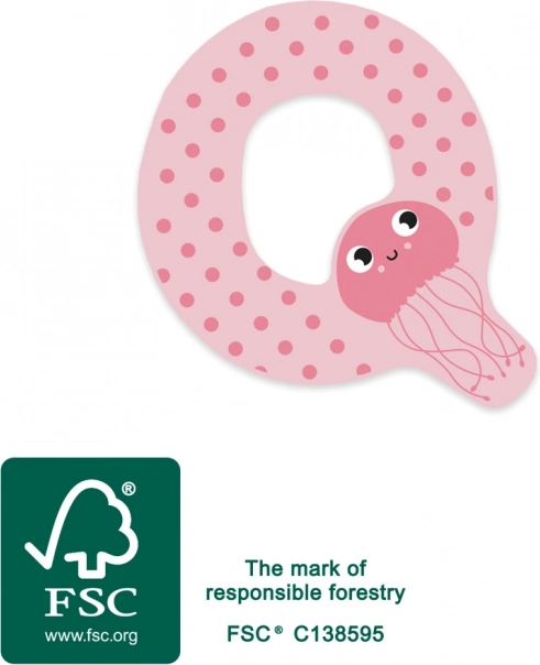 Literă Q din lemn cu meduză pentru copii