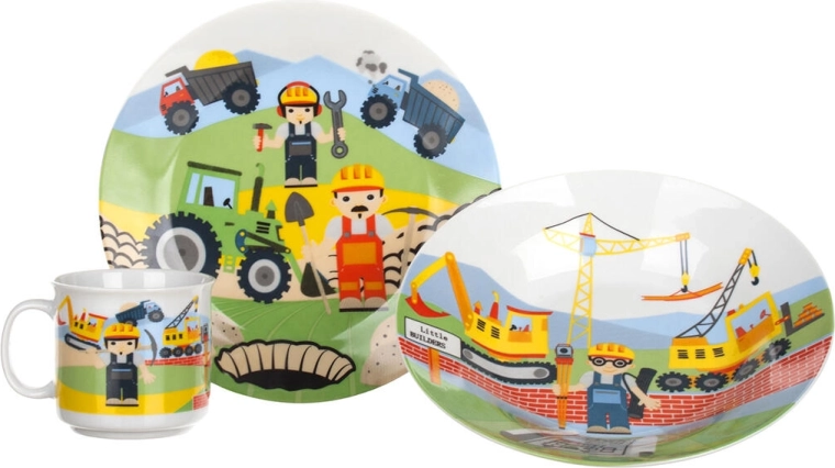 Set de masă pentru copii The Builders, 3 piese, ceramică