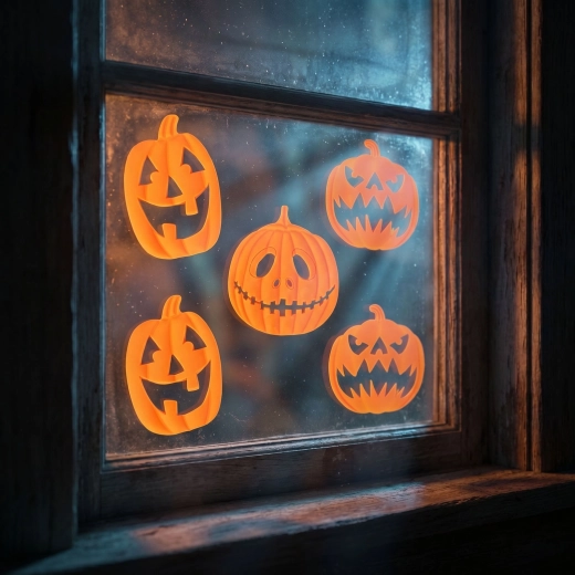 Decorațiune de fereastră 3D din gel, cu motiv de dovleac, pentru Halloween, 9 buc.