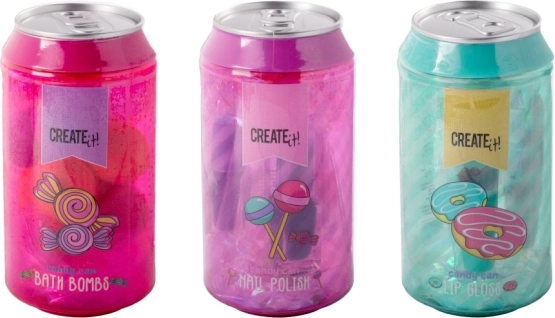 Cutie cosmetică metalică CREATE IT! Candy – bile efervescente de baie, lacuri de unghii sau gloss-uri de buze