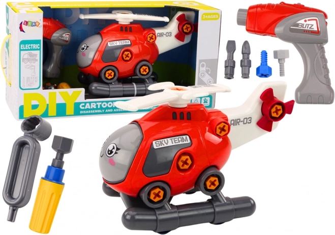 Elicopter de montat cu șuruburi pentru copii – roșu