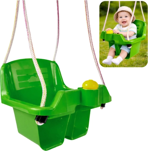 Leagăn pendular verde pentru copii cu scaun sigur