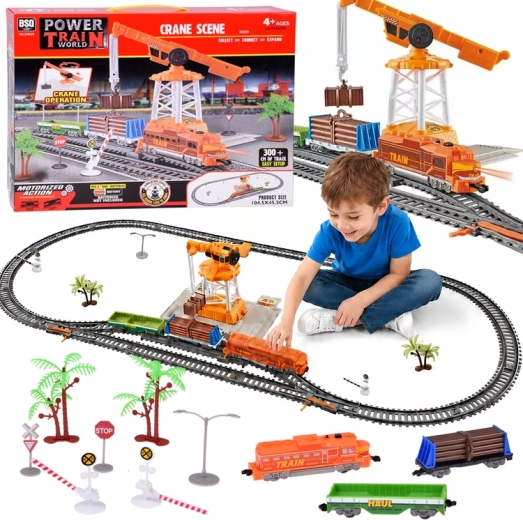 Tren electric cu macara, macazuri și șine 300 cm